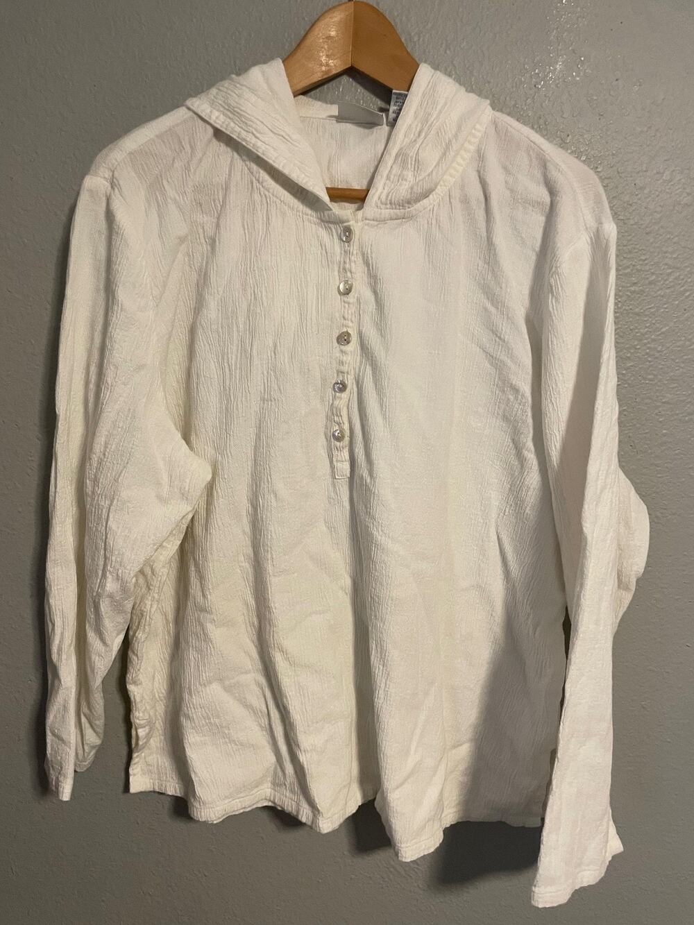 Chicos Womens Top Size 3 US XL White Hooded Gauzy Henley Popover Modern READ